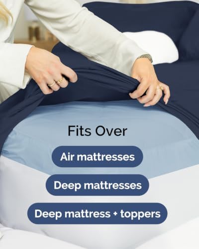CGK Linens 2 Pack Extra Deep Cal King Fitted Sheets - Navy Blue