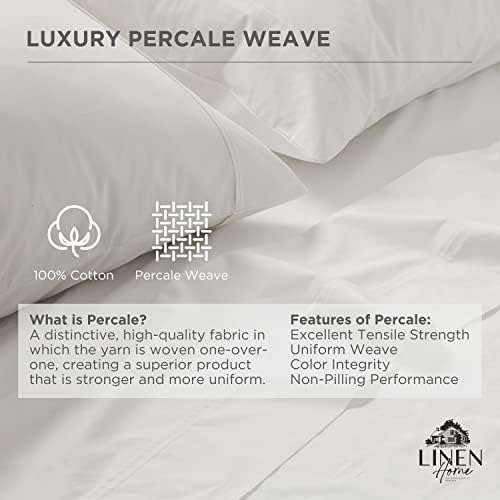 Linen Home 100% Cotton Percale Fitted Sheet only, Full Size, White