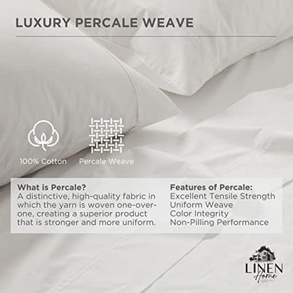 Linen Home 100% Cotton Percale Fitted Sheet only, Full Size, White