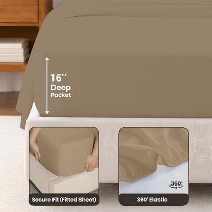 SGI bedding 100% Egyptian Cotton Sheets RV King Size – Cooling Sheets, Soft Breathable Taupe Bedding, Luxury Bedding, Luxury Hotel Sheet Set, Deep Pocket 16", 4 Piece Set