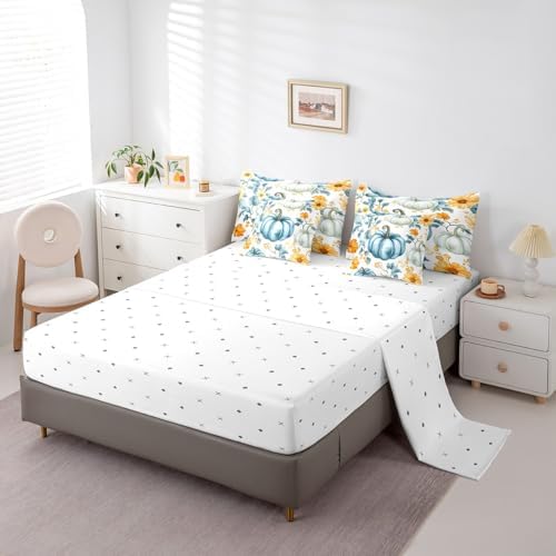 Erosebridal Fall Pumpkin Bed in A Bag with Sheets Autumn Harvest Twin Comforter Set 7 Piece for Adults Men Womenrustic Farmhouse Bedding Set Blue Watercolor Bed Set Room Decor