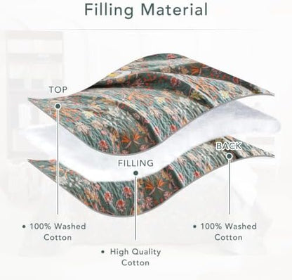 Lady Ann 100% Cotton Floral Quilt Sets Queen - Vibrant Paisley Flowers Pattern Plant Botanical Printed Quilted Bedspread & Coverlet Set, 3 PCS Lightweight Extra Soft Queen Bedding Sets All Season