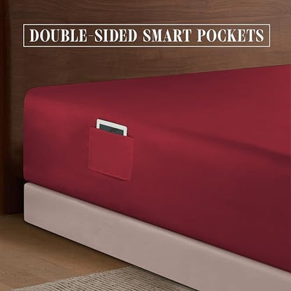 Elegant Comfort 1500 Premium Hotel Quality 18-24 Inches Deep - Extra Deep Pocket Single Fitted Sheet for High Mattress, Luxury and Softest, Smart Pocket - Wrinkle Free, King, Burgundy