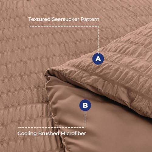 HYMOKEGE Mocha Brown Twin XL Comforter Set Seersucker 5 Pieces, All Season Luxury Bed in a Bag for Bedroom, Bedding Set with Comforter, Sheets, Pillowcase & Sham