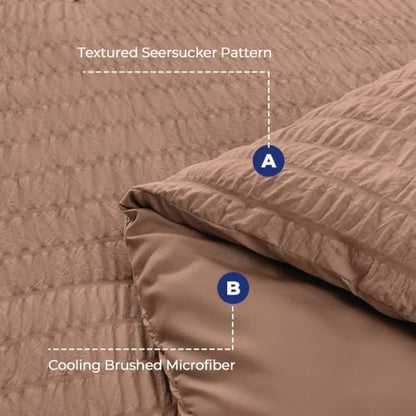 HYMOKEGE Mocha Brown Twin XL Comforter Set Seersucker 5 Pieces, All Season Luxury Bed in a Bag for Bedroom, Bedding Set with Comforter, Sheets, Pillowcase & Sham