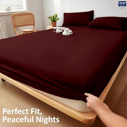 1 Piece Queen Size Fitted Sheet Only, 15-Inch Deep Mattress, Burgundy Solid