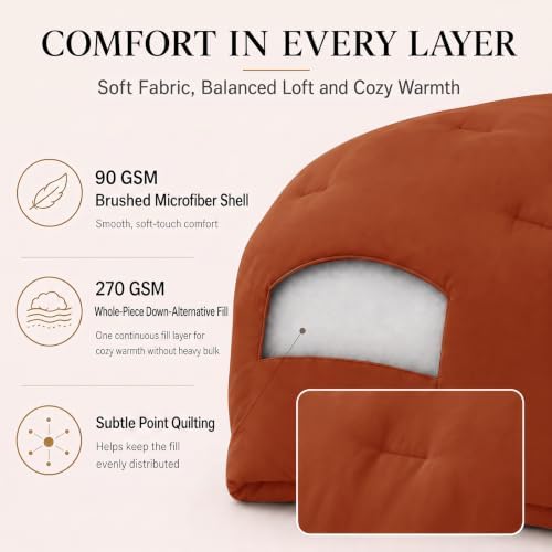 CozyLux Oversized King Comforter Set, 3 Pieces Burnt Orange Quilted Bedding