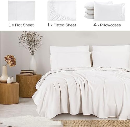 Mueller UltraTemp 6 PC Queen Sheet Set - Ultra-Soft Luxury Series, Cooling & Breathable Hotel Luxury Bed Sheets, Deep Pocket Wrinkle-Free Oeko-TEX, Beige