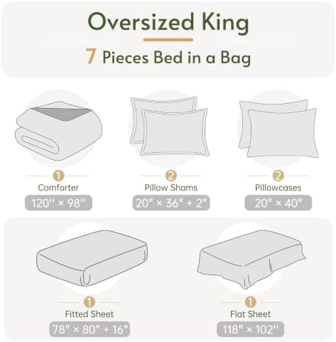 Oversized King Comforter Set, Black Bed in a Bag, Bedding Set with sheets