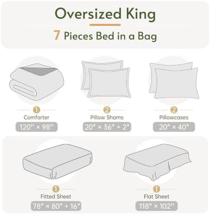 Oversized King Comforter Set, Black Bed in a Bag, Bedding Set with sheets