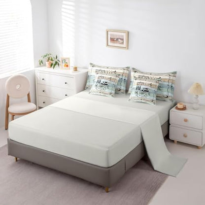 Happy Camping Comforter Set Twin, 7 Pieces Rv Camper Bed In A Bag Rustic Farmhouse Bedding Vintage Old Barn Door Bed Set (1 Comforter,2 Pillowcase,2 Throw Pillow Covers,1 Flat Sheet,1 Fitted Sheet)