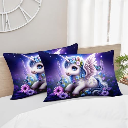 HOSIMA Kids Kawaii Unicorn Twin Bedding Sets,1 Fitted Sheet+2 Pillowcases.