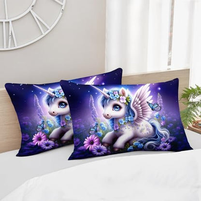 HOSIMA Kids Kawaii Unicorn Twin Bedding Sets,1 Fitted Sheet+2 Pillowcases.