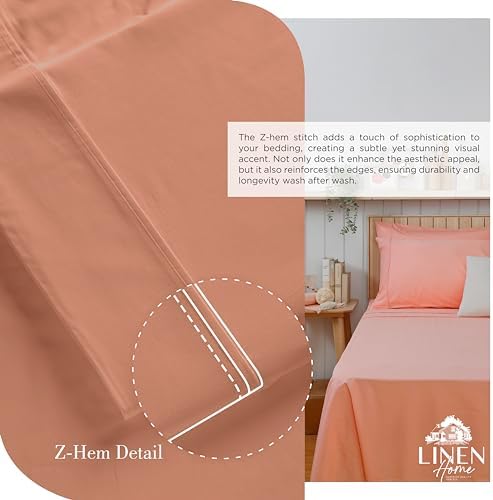 Linen Home 100% Cotton Percale Sheets California King Size, Tera Clay, Deep Pocket, 6 Pieces Set- 1 Flat, 1 Fitted and 4 Pillowcases, Crisp Cool and Long Staple Strong Bed Linen