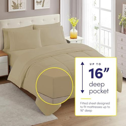 Twin Comforter Set with Sheets - 5-Piece Bedding Collection - 1 Comforter, 1 Fitted Sheet, 1 Flat, 2 Pillowcases - Deep Pocket - Soft & Breathable Premium Quality - Ideal for All Seasons, Taupe