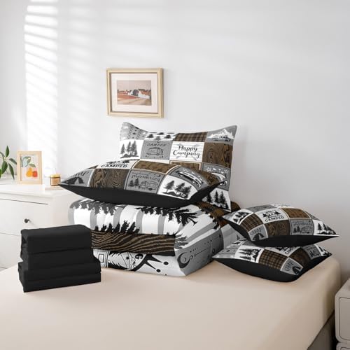 Erosebridal Rustic Camping Bedding Set Rv Camper Comforter Set 7 Piece Full Bed in A Bag Farmhouse Buffalo Plaid Bedding Comforter Sets Rv Accessories for Inside,Travel Trailers Bunk Bed Set
