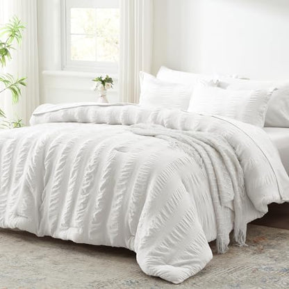 Zzlpp Full Size Comforter Sets 7 Piece, White Bed in a Bag Full Bedding Set
