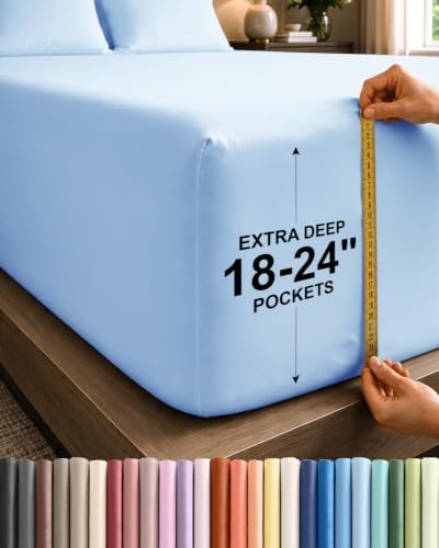 CGK Linens Extra Deep Cal King Fitted Sheet Only - Light Blue