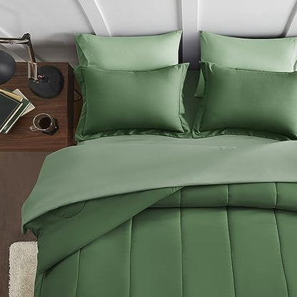Maple&Stone Full Comforter Set 7 Pieces Bed in a Bag Olive Green Bed Set