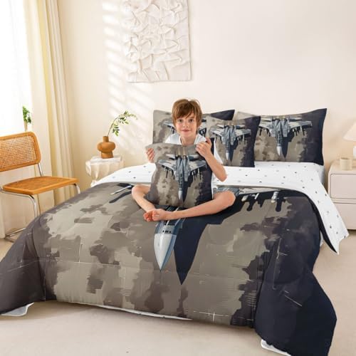 Erosebridal 7 Pcs Military Fighter Plane Comforter Set for Boys Queen Camouflage Aircraft Bedding Set for Kids Men Warplane Aviation Bed in A Bag with Sheets Airplane Bed Sets for Aviation Enthusiast