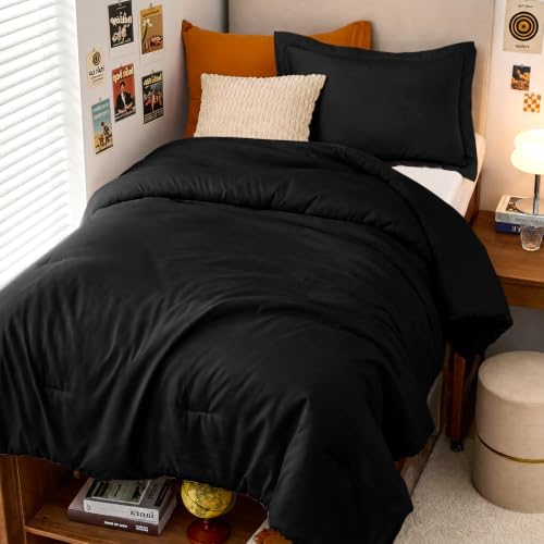 MUXHOMO Black Twin/Twin XL Comforter Set, All Season Ultra Soft Down Alternative Bedding - 3 Piece Lightweight Bed Set Includes 1 Comforter (68"x88") and 1 Pillow Shams (20"x26")