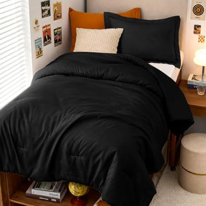 MUXHOMO Black Twin/Twin XL Comforter Set, All Season Ultra Soft Down Alternative Bedding - 3 Piece Lightweight Bed Set Includes 1 Comforter (68"x88") and 1 Pillow Shams (20"x26")