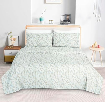 Chezmoi Collection 4-Piece Lodge Geometric Sheet Set Queen - Multicolor Triangle Geometric Shapes Printed Brushed Microfiber Lightweight Breathable Deep Pocket Bed Sheets