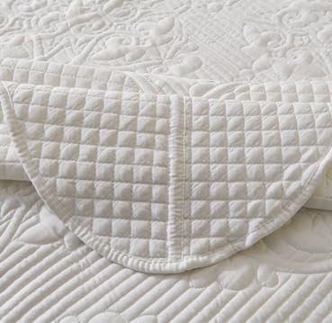 EVENHUG Oversized King Bedspreads California King Quilt Set with Pillow Shams Extra Wide Large King Size Quilts Lightweight Coverlet Bedding Sets White 120"x120"