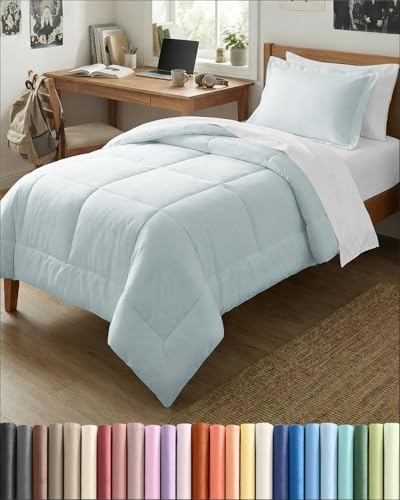 Twin Comforter Set - Ice Blue Bedding for All Seasons - 2 Piece Bed Set