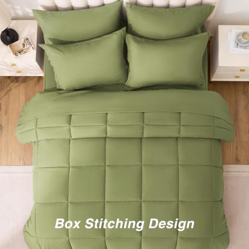 Love's cabin Plaid California King Comforter Set, Olive Green