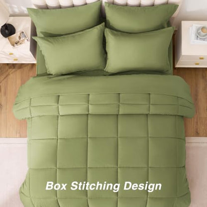 Love's cabin Plaid California King Comforter Set, Olive Green