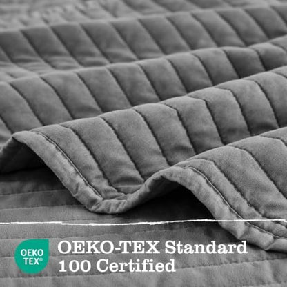 DOWN HOME Twin Quilt Bedding Set with Sham, Vintage Washed Soft Quilted Blanket Thin Comforter Lightweight Bedspread Coverlet Bed Cover, Brushed Microfiber Stripe Stitching, Ash Gray, 66"x92"