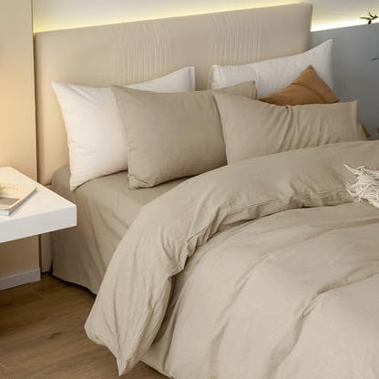 JIYUAN Oversized Queen Washed Cotton Duvet Cover Set Relaxed Linen Feel