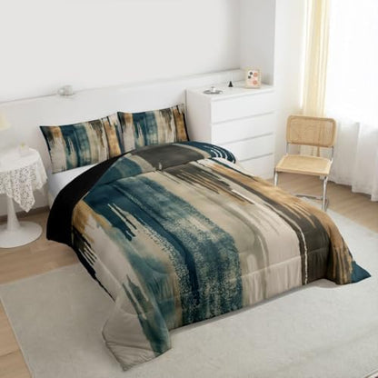 jejeloiu Abstract Comforter Set Modern Art Bedding Set Queen Size