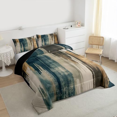 jejeloiu Blue Brown Abstract Kids Comforter Set Toddler Size Modern Art Bedding Set Splash Ink Abstract Duvet Quilt for Kids Boys Girls Bedroom Luxury Decor Microfiber Ultra Soft Breathable