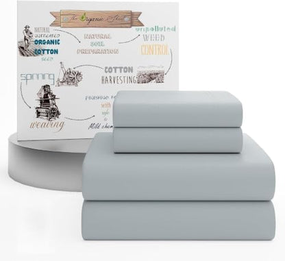 SUPREME ELEGANCE Organic Cotton King Size Cotton Sheets, Soft Silver