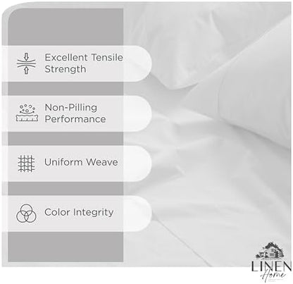 Linen Home 100% Cotton Percale Cal King Sheets 4Pc Cooling Set, Snow White