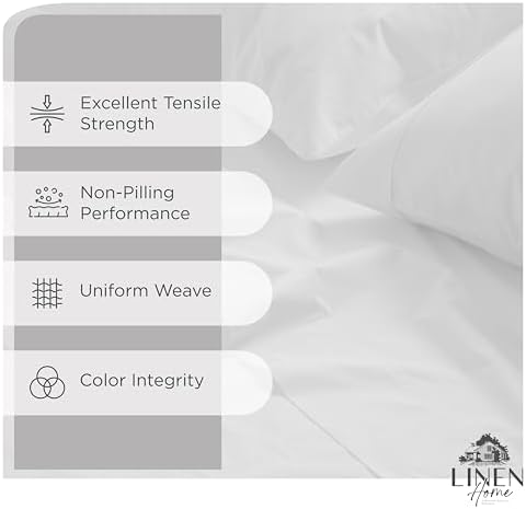 Linen Home 100% Cotton Percale Sheets Twin Size Pack of 2, Snow White, Deep Pocket, 6 Pieces Set- 2 Flat, 2 Fitted and 2 Pillowcases, Crisp Cool and Long Staple Strong Bed Linen
