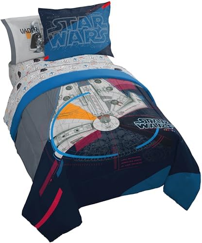 Star Wars Full Comforter Set 7 Piece Soft Bedding for Boys, Dark Blue