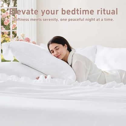 FUANNA King Sheets 4 Pieces - White Sheets with 4-Inch Ruffles Bed Skirt