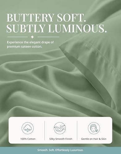 450TC 100% Cotton King Sheet Set - Silky Smooth Sateen Weave, Iceberg Green