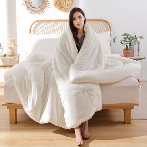 ROSGONIA Alaskan King Comforter, Ivory, 136x120 Soft Bedding Blanket Quilt