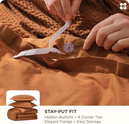 Bedsure PureWoven 3 Pieces Cotton Waffle Duvet Cover Set, Queen, Terracotta