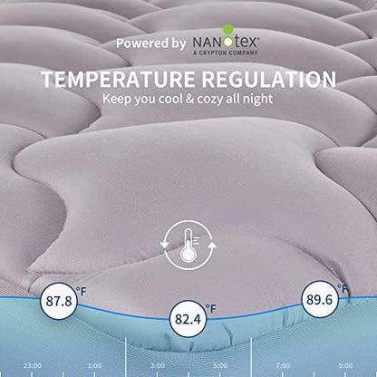 SLEEP ZONE Queen Size Mattress Pad, Cooling Mattress Topper, Quilted Fitted Mattress Cover, Machine Washable Mattress Protector, Soft Fluffy Down Alternative, Deep Pocket 8~21 inch (Grey, Queen)