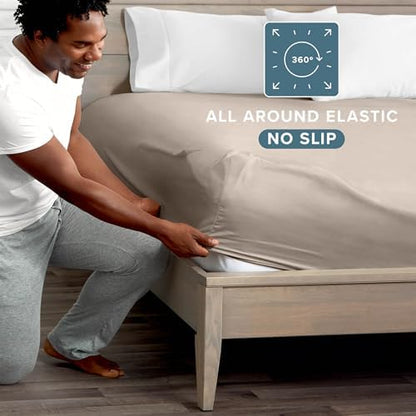Bare Home King Fitted Sheet - 1800 Ultra-Soft (King, Pebble)
