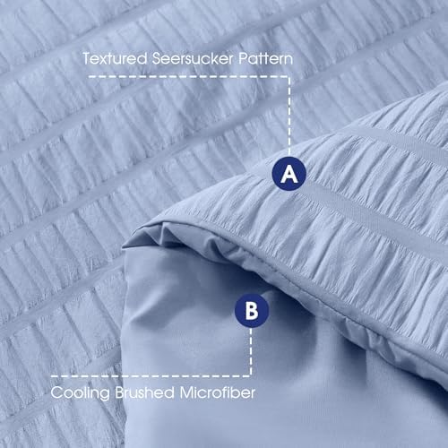FreshCulture Twin Size Comforter Set Seersucker 5 Pieces, All Season Bedding Set Twin, Soft Bed in a Bag Comforter Set with Comforter, Flat Sheet, Fitted Sheet, Pillowcase and Pillow Sham, Baby Blue