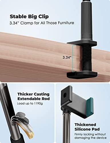 Viozon Phone Holder, Flexible Long Arm,Overhead Mount,360° Angle Adjustable,Aluminum Alloy, C Clamp for Headboard Bedside&Table&Desk,Compatible with 3.5"-6.9" Phone,iPhone 16 15Plus / Pro Max