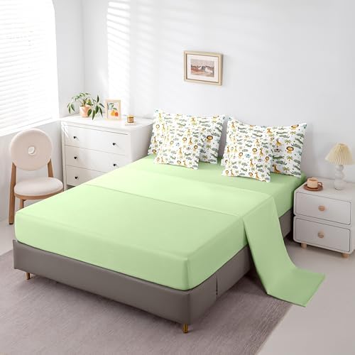 Erosebridal Zoo Animals Queen Comforter Set 7 Piece for Kids Boys Girls African Safari Animals Bed in A Bag with Sheets Elephant Lion Rhinoceros Crocodile Giraffe Bedding Set Wildlife Bed Set