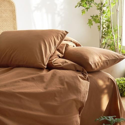 Wake In Cloud - Cotton Duvet Cover Set, 100% Washed Cotton, Linen Like Textured, Breathable Durable Farmhouse Neutral Bedding Set, 3 Pieces, Terracotta, King Size
