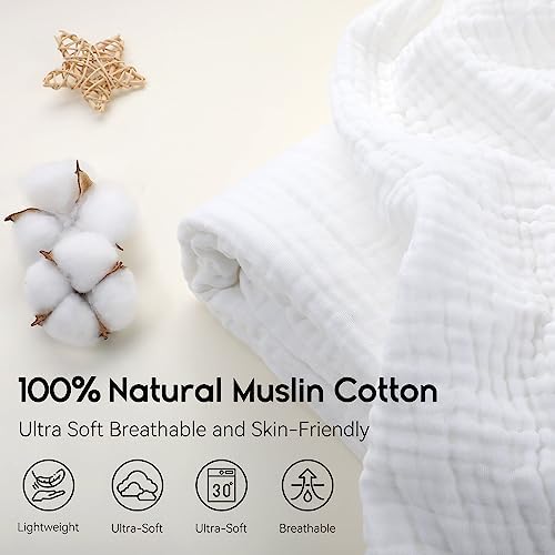 Yoofoss Muslin Blanket 100% Organic Cotton Throw Large 50" x 60" for Bed Couch Summer Gauze Blanket for Adults Lightweight and Breathable White